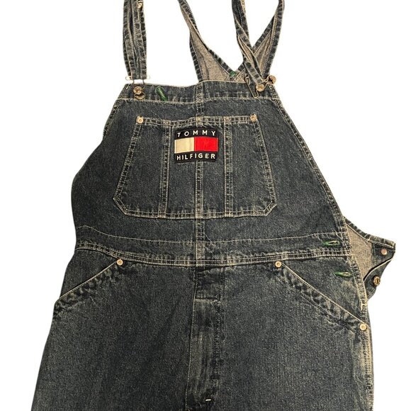Vintage 90s Tommy Hilfiger Embroidered Logo Overalls Denim Jeans Medium - Picture 5 of 12